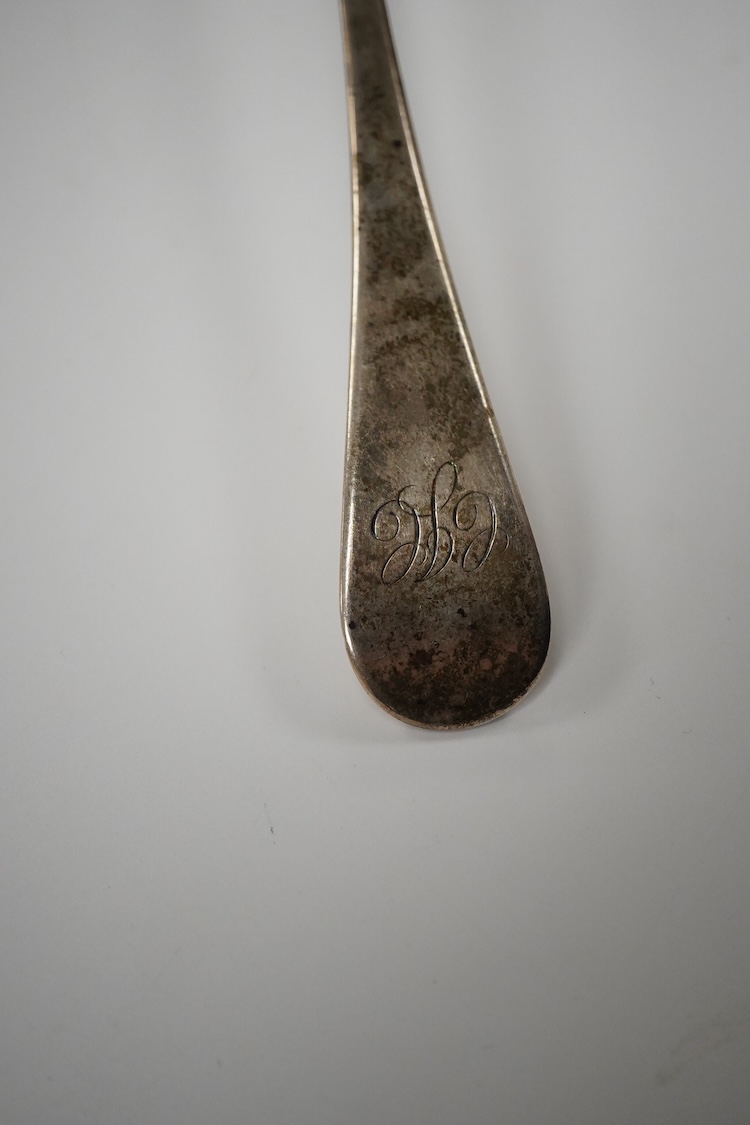 A George III silver Old English pattern soup ladle, by Eley, Fearn & Chawner, London, 1813, 31cm, 5.9oz.